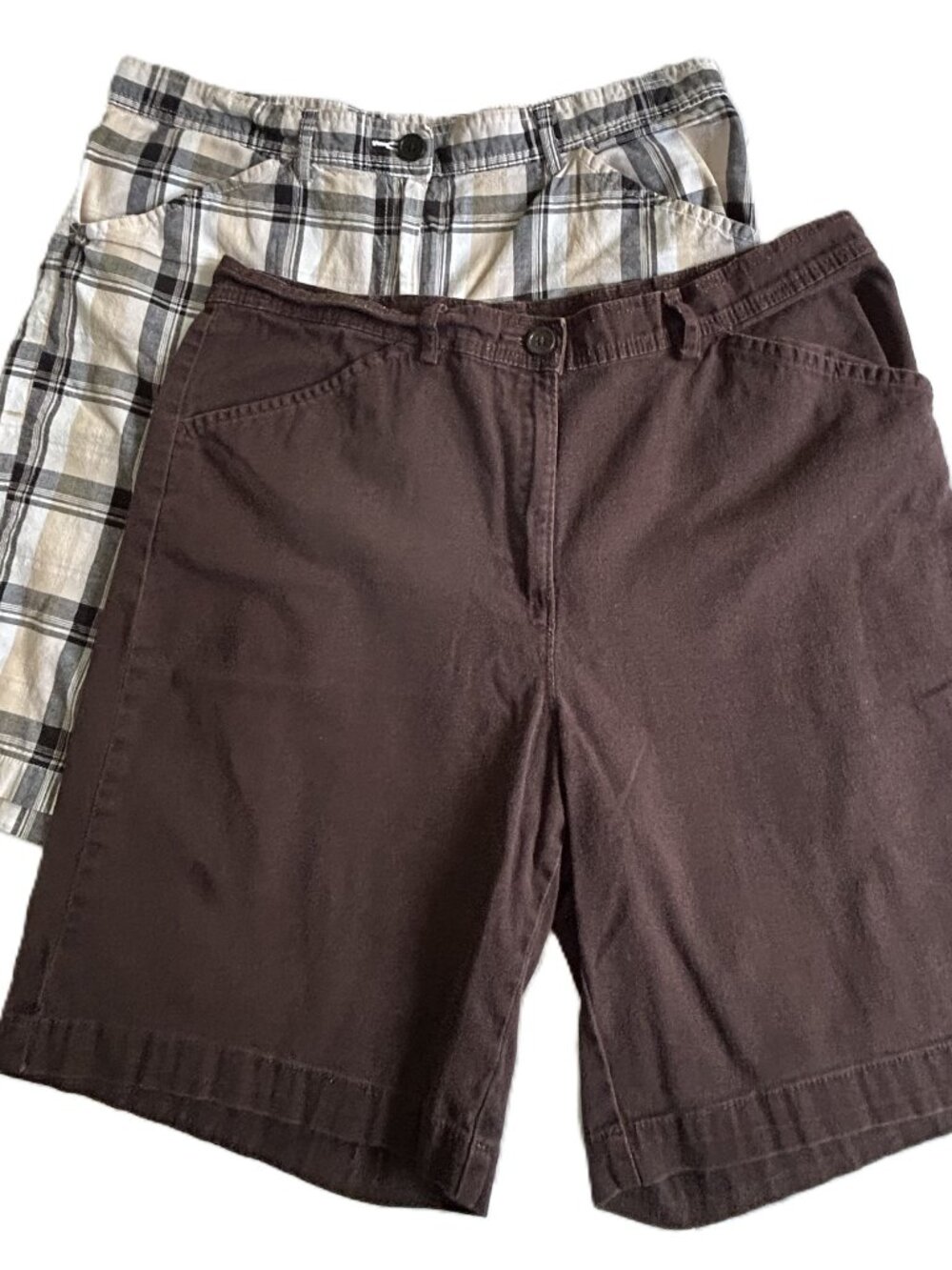 Women's Shorts White Stag Bundle of 2 – Brown Solid + Neutral Plaid Size 14